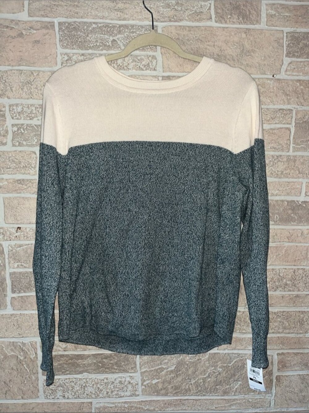 Style & Co. Cream and Charcoal Gray Colorblock Sweater